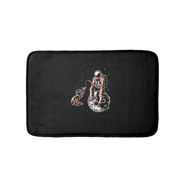 Astronaut In Space With Cat Funny Cat Lover Bath Mat (Front)