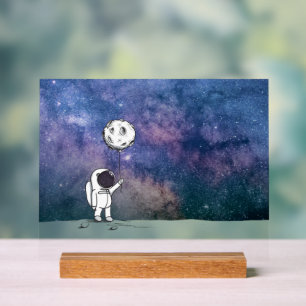 Astronaut in space with moon balloon cosmos stars acrylic sign
