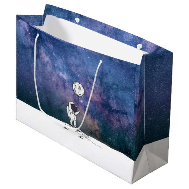 Astronaut in space with moon balloon cosmos stars large gift bag (Front Angled)