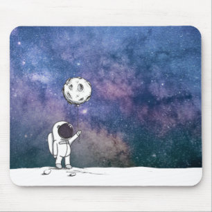 Astronaut in space with moon balloon cosmos stars mouse mat
