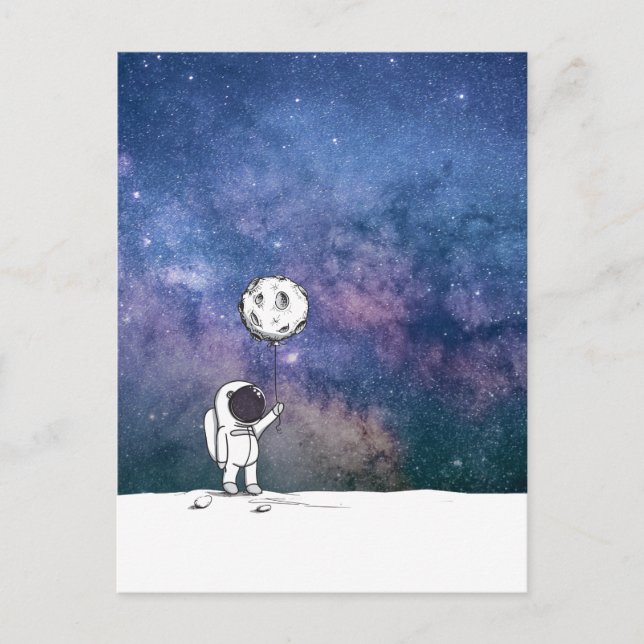 Astronaut in space with moon balloon cosmos stars postcard (Front)
