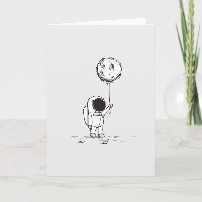 Astronaut in space with moon balloon cosmos stars thank you card (Front)