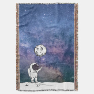 Astronaut in space with moon balloon cosmos stars throw blanket