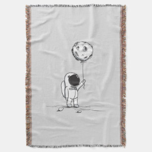 Astronaut in space with moon balloon cosmos stars throw blanket