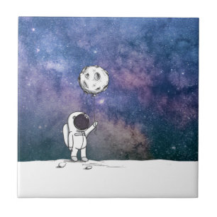 Astronaut in space with moon balloon cosmos stars tile