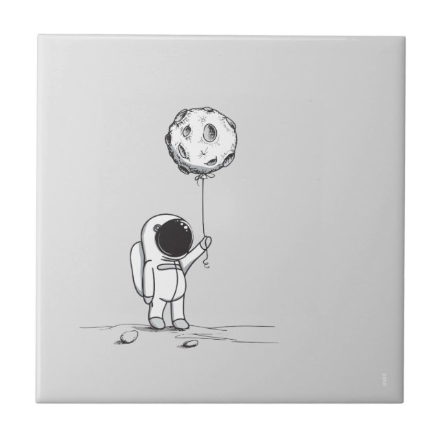 Astronaut in space with moon balloon cosmos stars tile (Front)