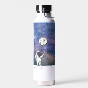 Astronaut in space with moon balloon cosmos stars water bottle