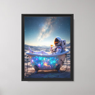 Astronaut in Star Bathtub Wall Art Canvas
