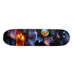 Astronaut in stellar outer space. By Joe Moriarty Skateboard