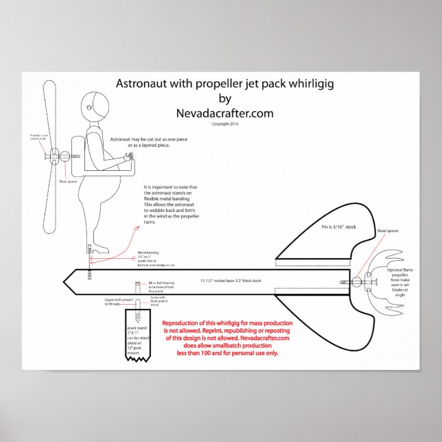 Astronaut jet pack whirligig design poster (Front)