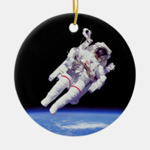 Astronaut Jetpack Spacewalk Earth Orbit Photo Ceramic Tree Decoration