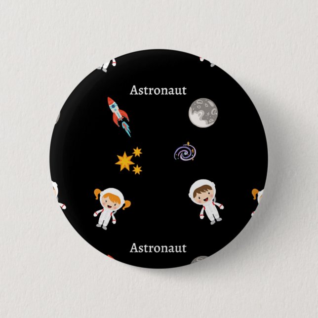 Astronaut job pattern on black 6 cm round badge (Front)