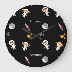 Astronaut job pattern on black large clock