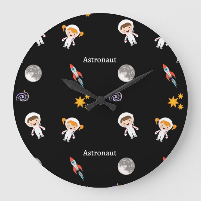 Astronaut job pattern on black large clock (Front)