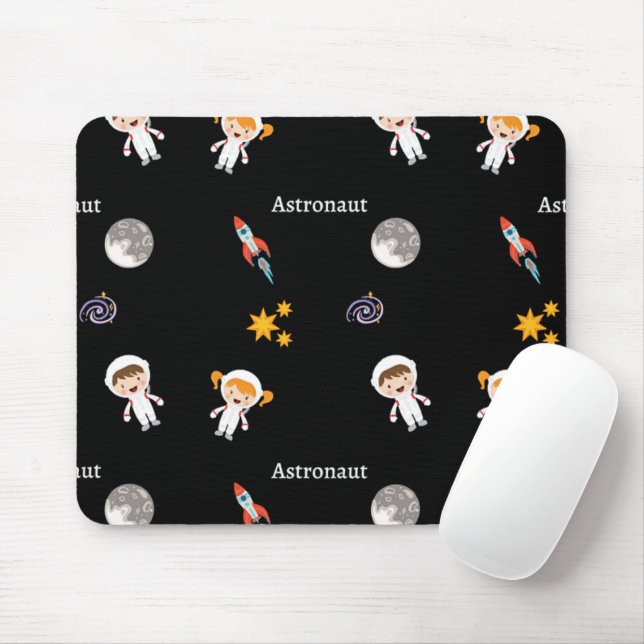 Astronaut job pattern on black mouse mat (With Mouse)