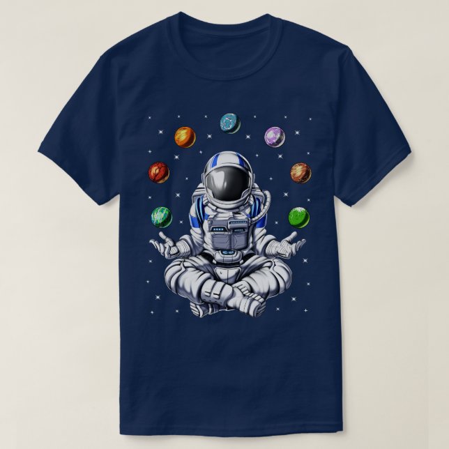 Astronaut Juggling Space Planets T-Shirt (Design Front)