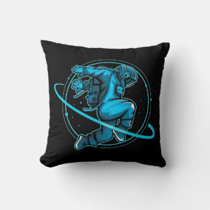 Astronaut Jumping Dancing Around Saturn Artwork   Cushion