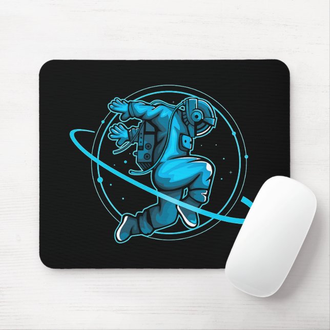 Astronaut Jumping Dancing Around Saturn Artwork | Mouse Mat (With Mouse)