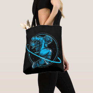 Astronaut Jumping Dancing Around Saturn Artwork Tote Bag