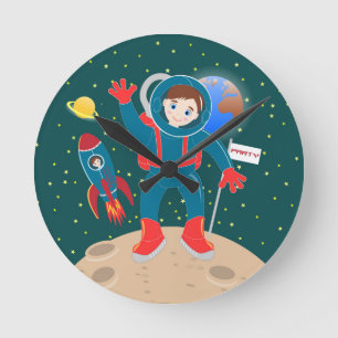 Astronaut kid birthday party round clock