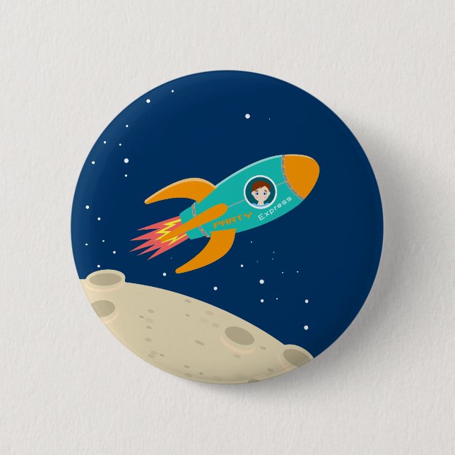 Astronaut kid on the moon birthday party 6 cm round badge (Front)