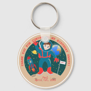 Astronaut kid on the moon birthday party key ring