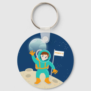 Astronaut kid on the moon birthday party key ring