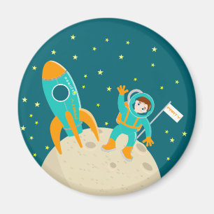 Astronaut kid on the moon birthday party magnet