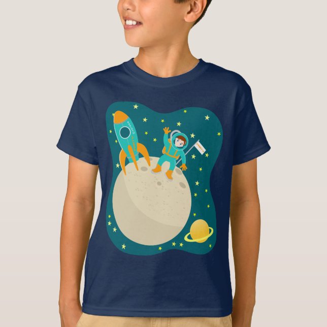 Astronaut kid on the moon birthday party T-Shirt (Front)