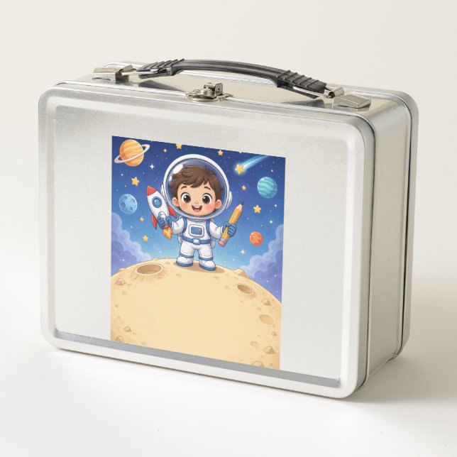 Astronaut Kid Ready to Explore School  Metal Lunch Box (Front)