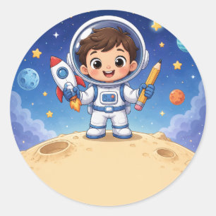 Astronaut Kid Ready to Explore School Noteboo Classic Round Sticker