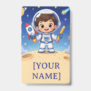 Astronaut Kid Ready to Explore School Noteboo ID Badge