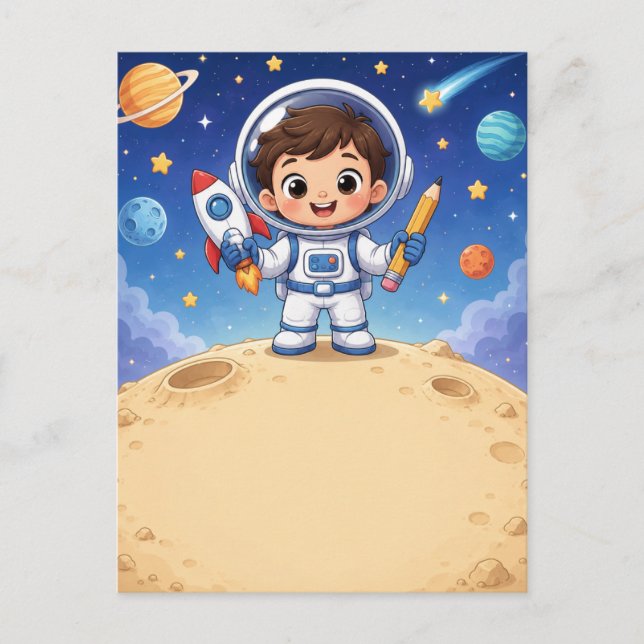 Astronaut Kid Ready to Explore School Noteboo Postcard (Front)
