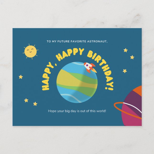 Astronaut Kids Birthday Postcard (Front)