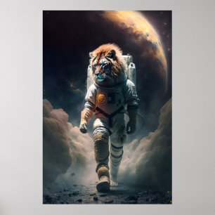 Astronaut Lion Art Print Funny Animal in Spacesuit