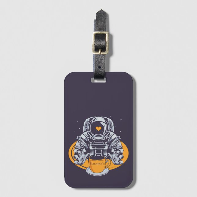 Astronaut Love Coffee Luggage Tag (Front Vertical)
