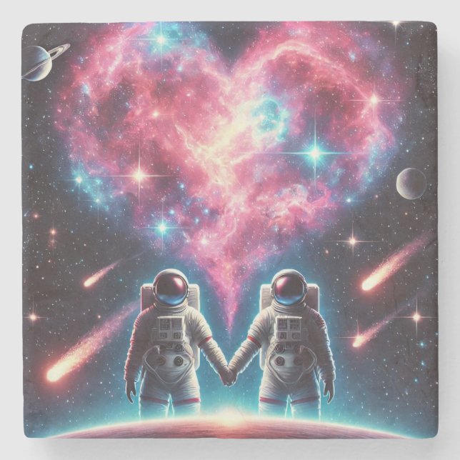 Astronaut Love Nebula Stone Coaster (Front)