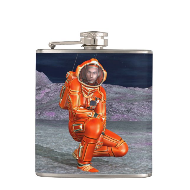 Astronaut Mars Explorer Alien Planet Space Art Hip Flask (Front)