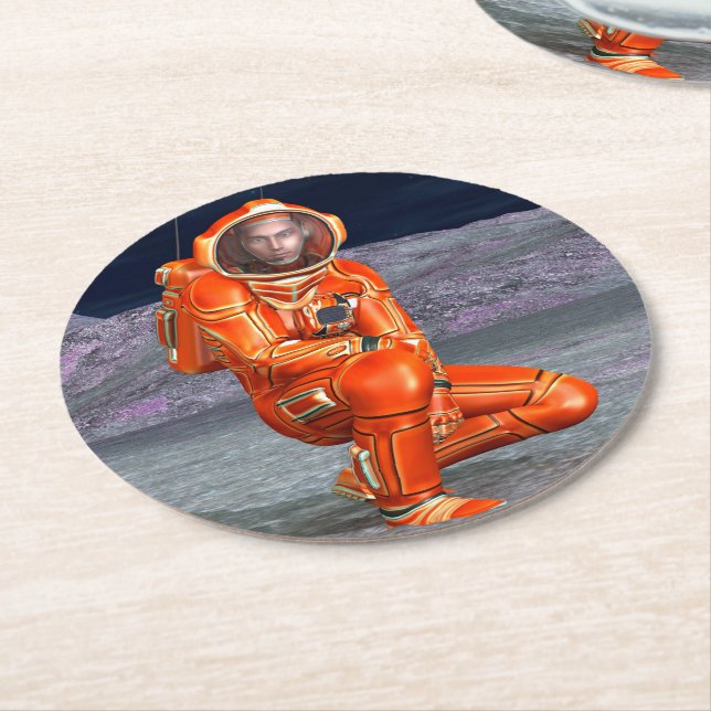 Astronaut Mars Explorer Alien Planet Space Art Round Paper Coaster (Angled)
