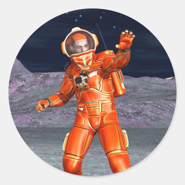 Astronaut Mars Space Explorer on Alien Planet Classic Round Sticker (Front)