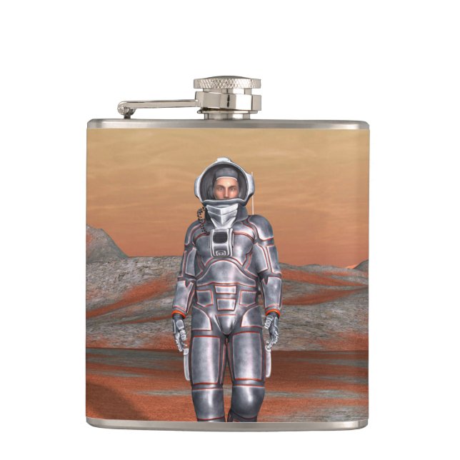 Astronaut Mars - Space Explorer on Alien Planet Hip Flask (Front)