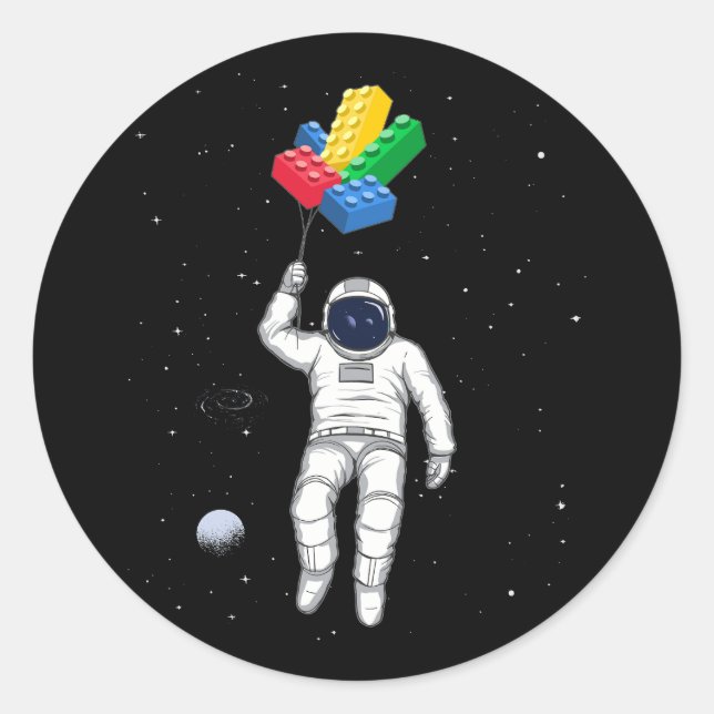 Astronaut Master Builder, Building Blocks Classic Round Sticker (Front)