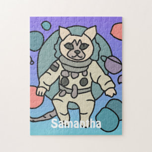 Astronaut minimalist cat in space Funny & Cute Jigsaw Puzzle
