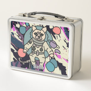 Astronaut minimalist cat in space Funny & Cute Metal Lunch Box