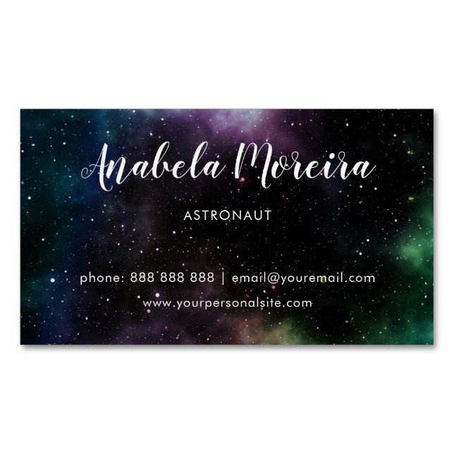 Astronaut Modern Creative Galaxy Themed Space Dark Magnetic Business Card (Front)