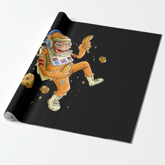 Astronaut Monkey Space Wrapping Paper (Unrolled)