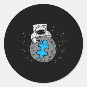 Astronaut Moon Blue Puzzle Piece Autism Awareness  Classic Round Sticker