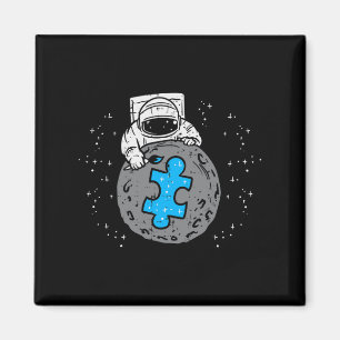 Astronaut Moon Blue Puzzle Piece Autism Awareness Magnet