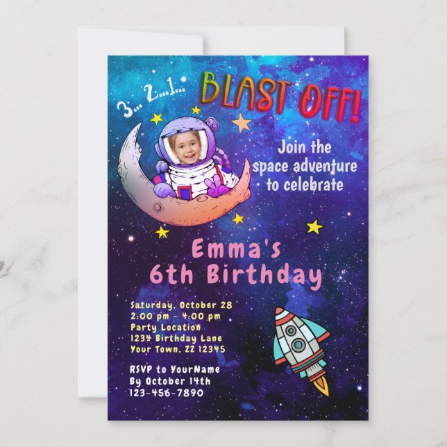 Astronaut & Moon (girl) Invitation (Front)