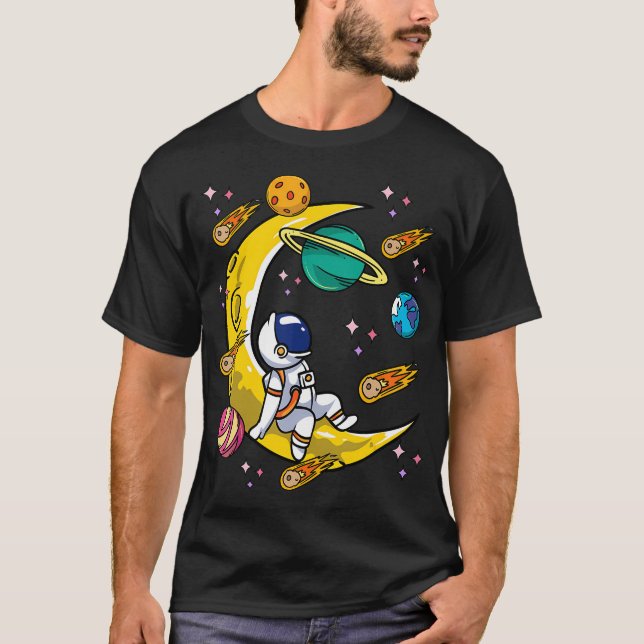 Astronaut Moon Kids Boys Girls Space Planets Comet T-Shirt (Front)